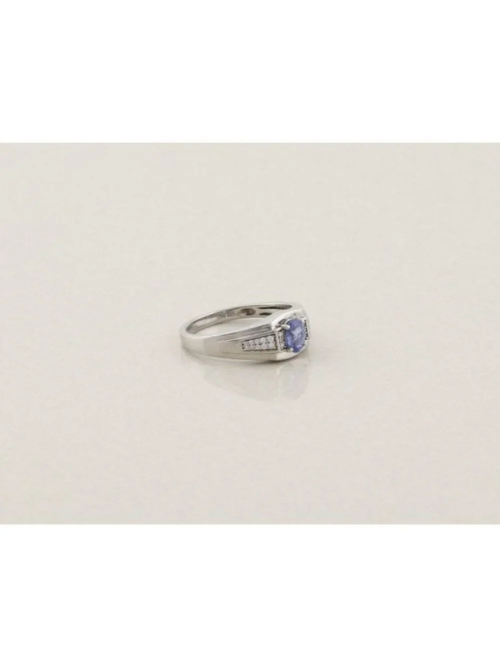 Men's Sterling Silver Ceylon Blue Sapphire & Moissanite Ring Size 12 1/4